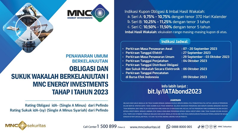 MNC Energy Investments Tbk (IATA) Terbitkan Obligasi dan Sukuk Wakalah Berkelanjutan Tahap I Tahun 2023, Catat Tanggalnya
