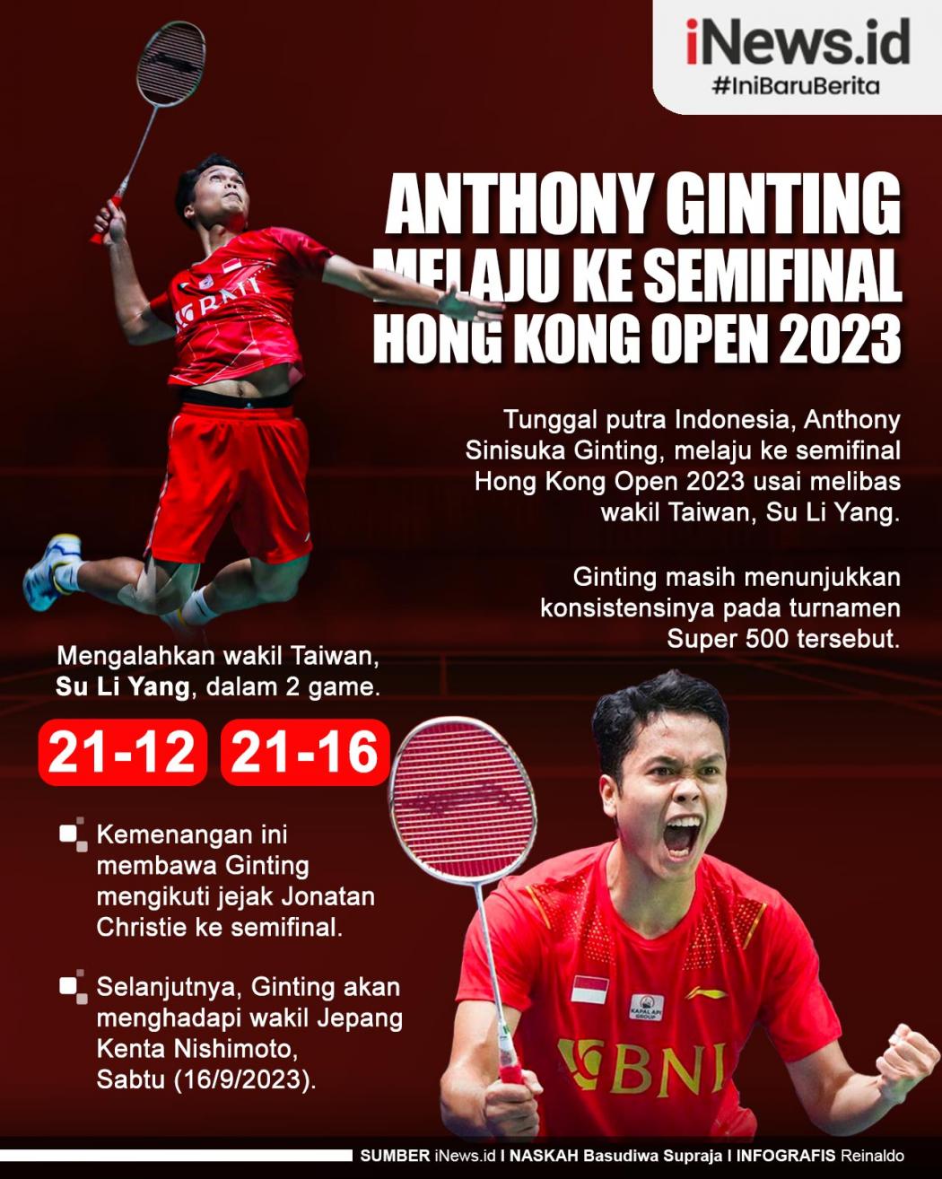 Infografis Anthony Ginting Melaju ke Semifinal Hong Kong Open 2023