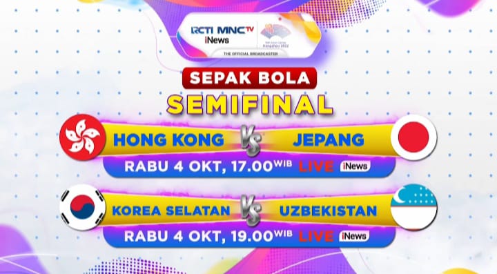 Semifinal Asian Games 2022 Cabor Sepak Bola Hari Ini di iNews: Jepang Vs Hong Kong, Korsel Tantang Uzbekistan
