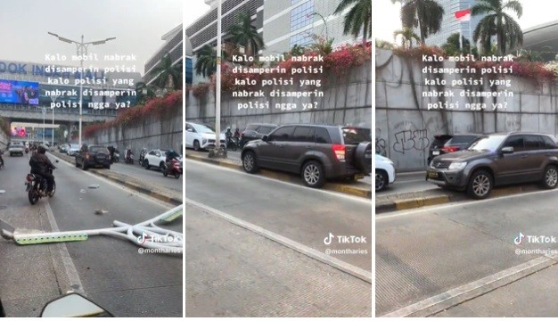 Viral Mobil Dinas Polisi Suzuki Grand Vitara Tak Penyok Usai Tabrak Tiang Lampu hingga Roboh