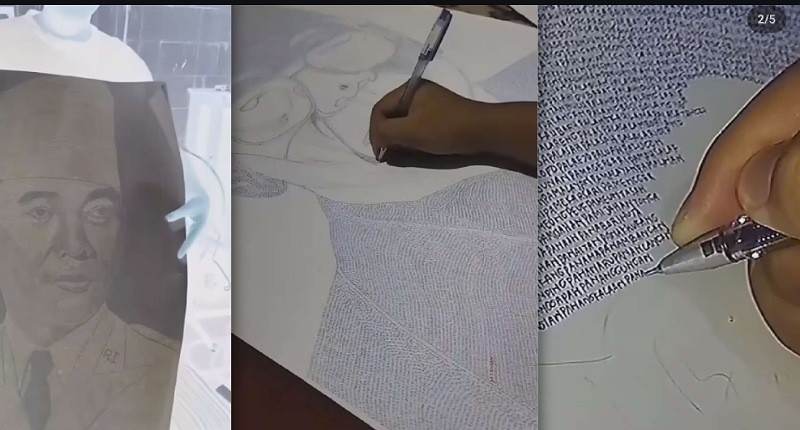 Viral, Pria asal Jawa Timur Bikin Lukisan Wajah Presiden dengan Susunan Nama Desa
