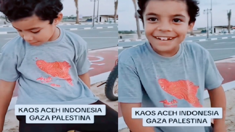 Viral Bocah di Palestina Pakai Kaus Aceh Lancar Bahasa Indonesia