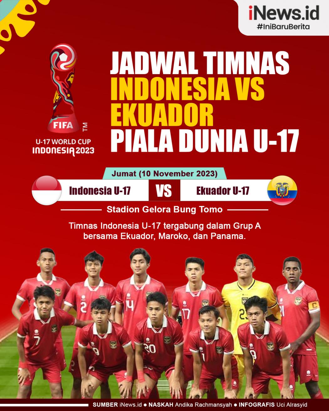 Infografis Jadwal Timnas Indonesia Vs Ekuador di Piala Dunia U-17 2023