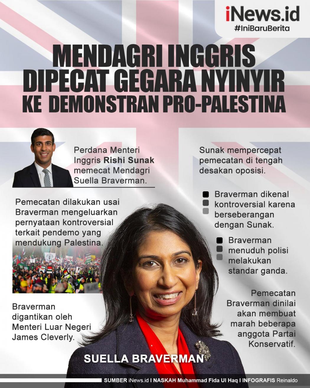 Mendagri Inggris Dipecat gegara Nyinyir ke Demonstran Pro-Palestina