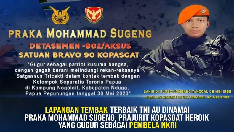 Praka Mohammad Sugeng Diabadikan Jadi Nama Lapangan Tembak Terbaik TNI AU di Bandung