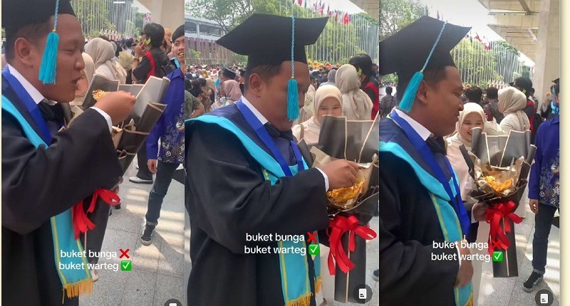 Viral, Mahasiswa Dapat Kejutan Buket Nasi Warteg saat Wisuda, Netizen: Lebih Bermanfaat!