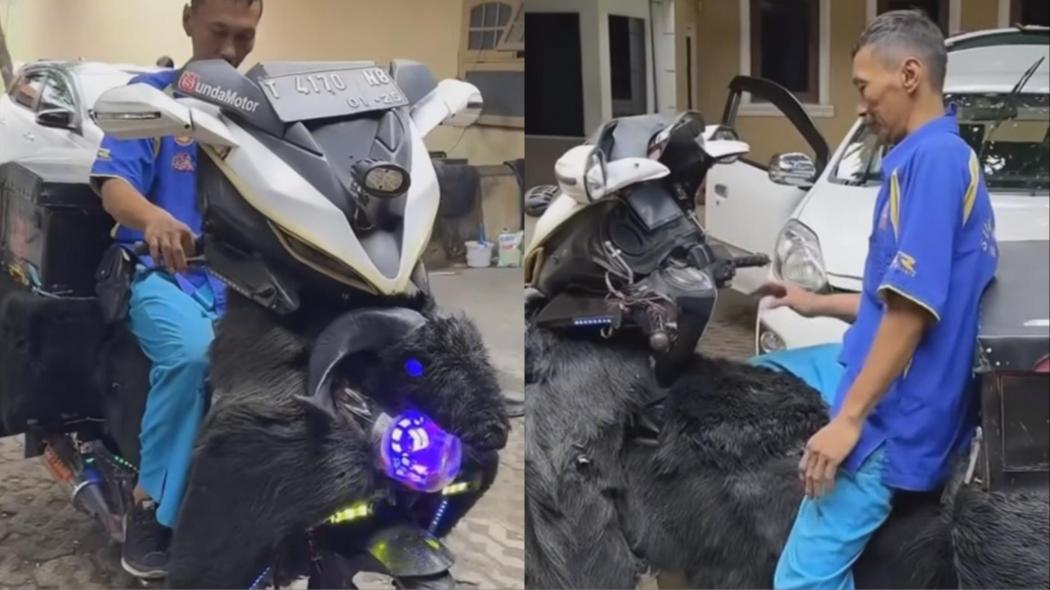 Viral Modifikasi Motor Nyentrik ala Bapak-Bapak, Ada Kepala Kambing dan Suara Mbe