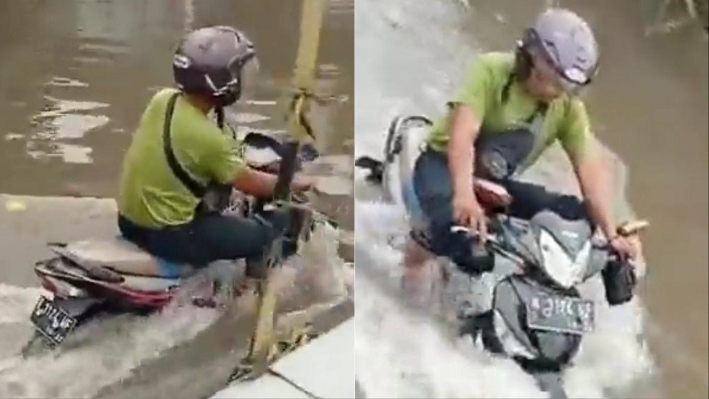 Viral Supra Bapak Membelah Banjir, Kalau Ada yang Sulit Kenapa Pilih yang Mudah?