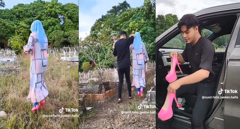 Viral Wanita Cantik ke Makam Pakai High Heels, Netizen: Sepatu Roda Lebih Keren