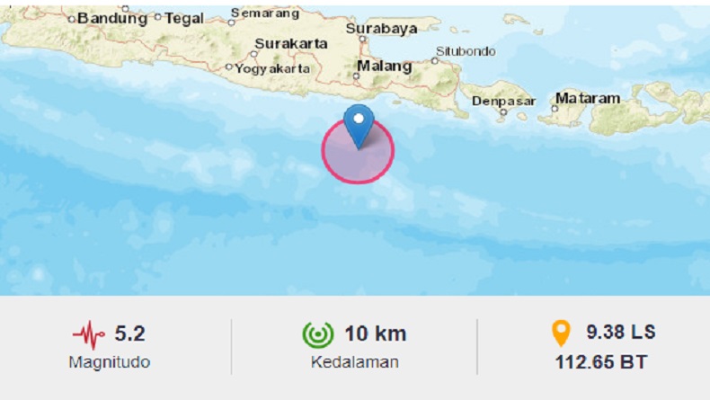 Gempa Terkini M5,2 Guncang Malang, Kedalaman 10 Km
