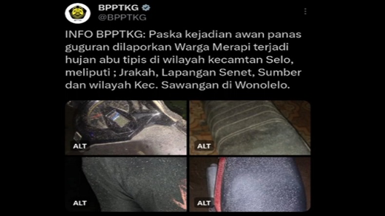 Hujan Abu Guyur Boyolali usai Merapi Erupsi 2 Kali