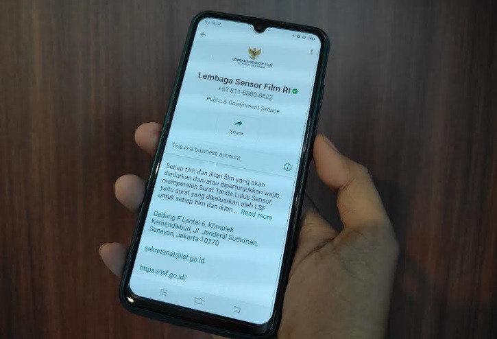 Mudahkan Akses Informasi Publik, Lembaga Sensor Film Rilis Akun WA Bisnis