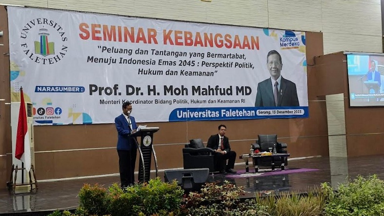 Isi Seminar di Universitas Faletehan, Mahfud MD: Korupsi Jadi Hambatan Indonesia Emas 2045