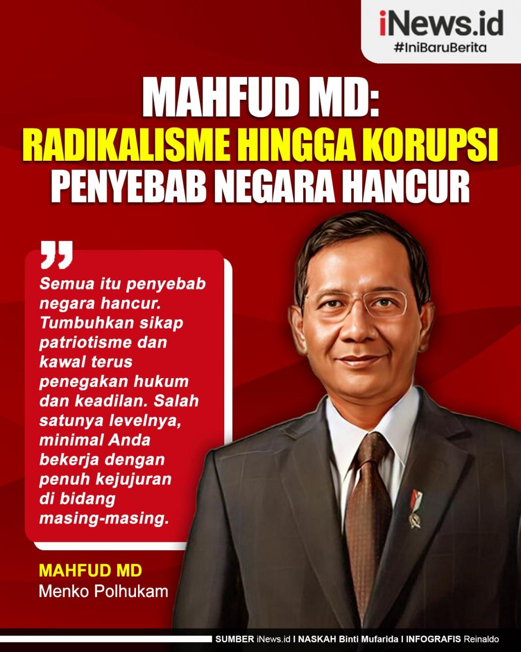 Infografis Mahfud MD: Radikalisme hingga Korupsi Penyebab Negara Hancur