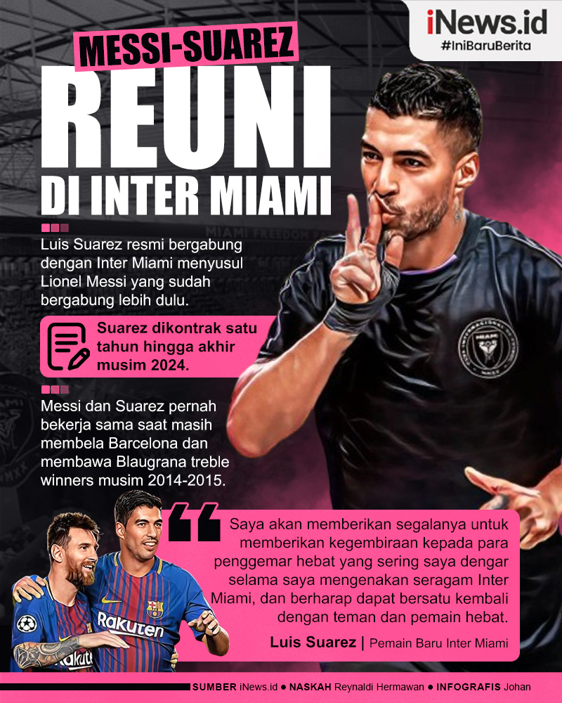 Infografis Luis Suarez Resmi Reuni dengan Lionel Messi di Inter Miami