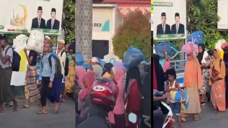 Viral Ratusan Etnis Rohingya Jalan Kaki ke Kota Sigli Aceh usai Telantar di Hutan