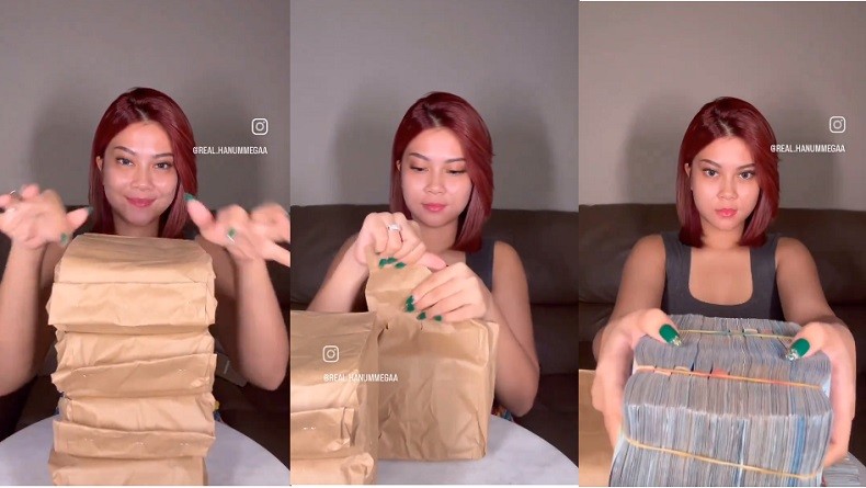 Viral Hanum Mega Pamer Unboxing Uang Segepok, Netizen Murka: Itu Duit Korban Reseller!