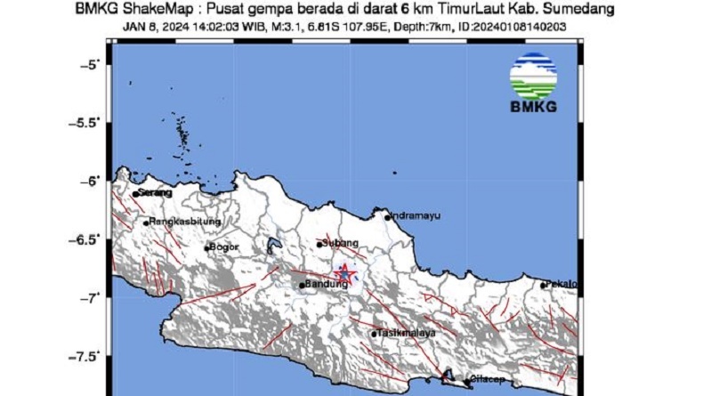 Gempa Terkini Magnitudo 3,1 Guncang Sumedang, Kedalaman 10 Km