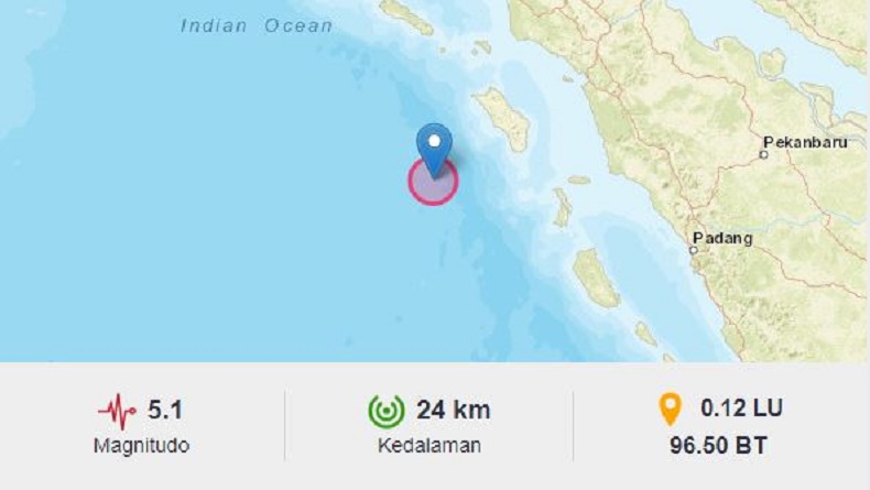 Gempa Terkini Magnitudo 5,1 Guncang Nias Barat, Tidak Berpotensi Tsunami