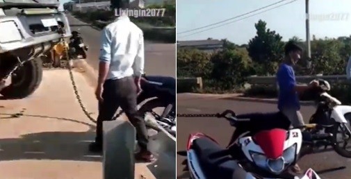 Viral Remaja Berusaha Derek Truk Pakai Motor Bebek, Netizen: Narik Beban Hidup