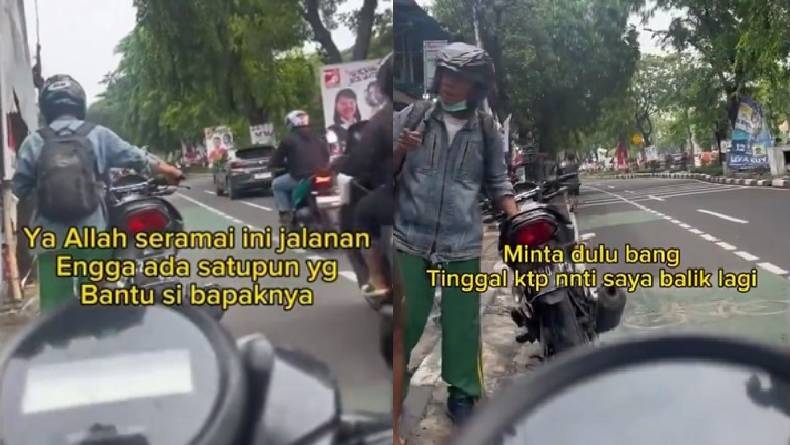 Kisah Haru Pria Dorong Motor Mogok, Rela Tinggalkan KTP demi Bisa Beli Bensin