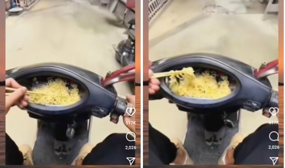 Viral Pemotor Copot Speedometer Jadi Tempat Mi Instan, Netizen: Definisi Makan di Jalan