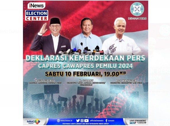3 Paslon Capres-Cawapres Hadiri Deklarasi Kemerdekaan Pers, Saksikan Malam Ini di iNews