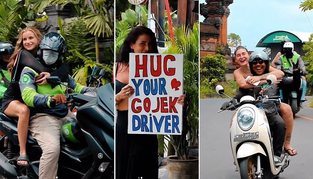 Viral Aksi Peluk Driver Ojek Online Para Bule sebagai Bentuk Terima Kasih, Netizen: Ojol Full Senyum
