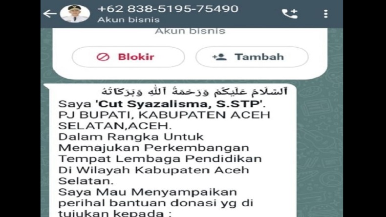 Nama dan Foto Pj Bupati Aceh Selatan Dicatut, Modus Minta Dikirimkan Data Buku Rekening