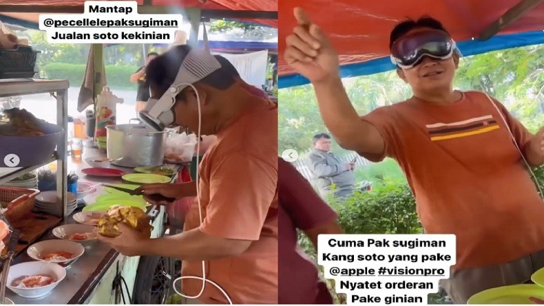 Viral Pedagang Soto Jualan Pakai Apple Vision Pro, Warganet Kagum: Penjual 4.0