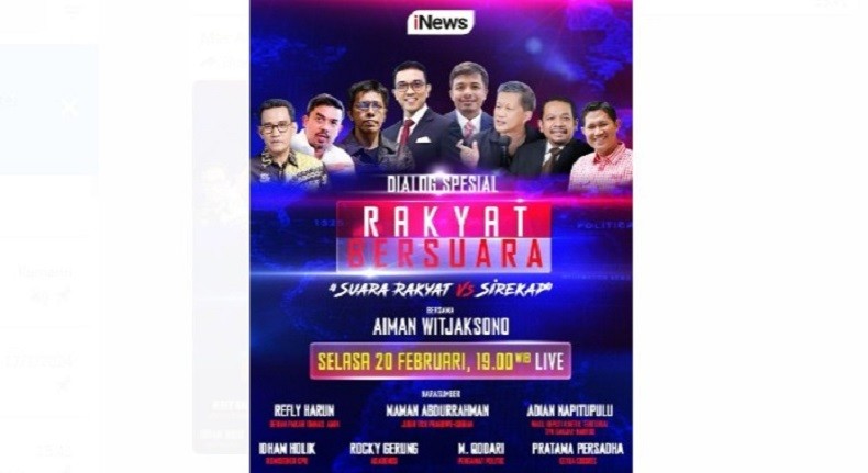 Bongkar Kecurangan Pemilu 2024 dalam Dialog Spesial: Rakyat Bersuara bersama Aiman Witjaksono, Malam Ini di iNews
