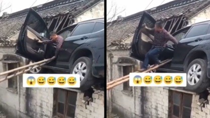 Usai Pengendara Motor Timpa Atap Rumah Warga, Giliran Mobil CR-V Mendarat di Atas Genteng