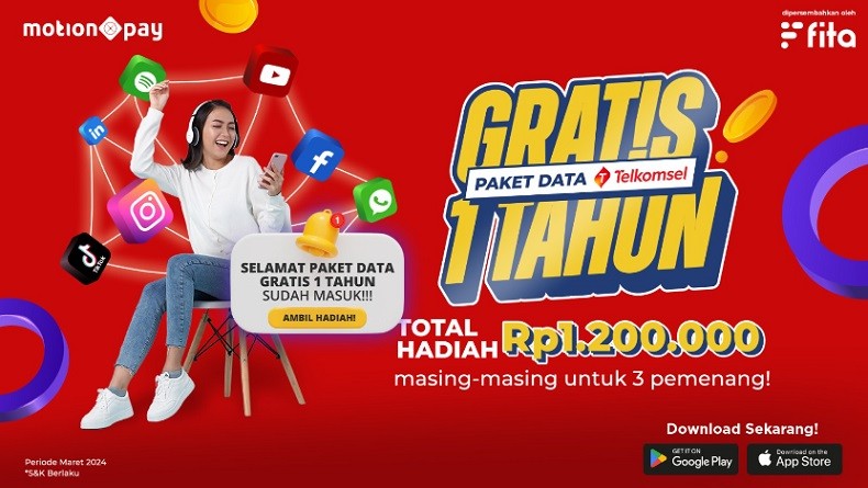 Gratis Internetan Selama 1 Tahun, Bisa! Menangkan Paket Data Telkomsel Rp1,2 Juta dari MotionPay!