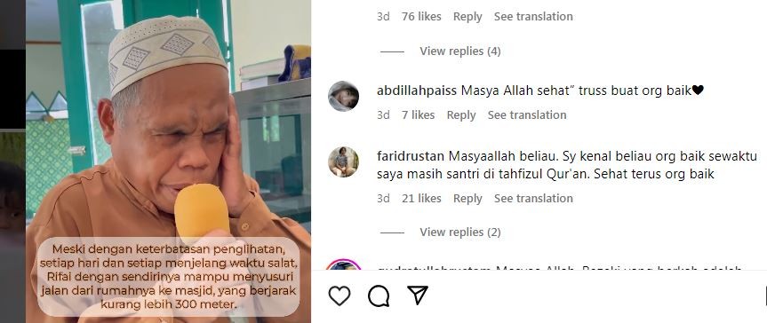 Kisah Haru Muadzin Tunanetra Jalan Kaki Ratusan Meter ke Masjid hingga Dapat Hadiah Umrah