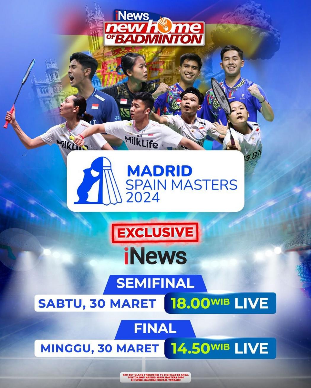Jadwal 4 Wakil Indonesia di Semifinal Spain Masters 2024 Sore Ini Live di iNews