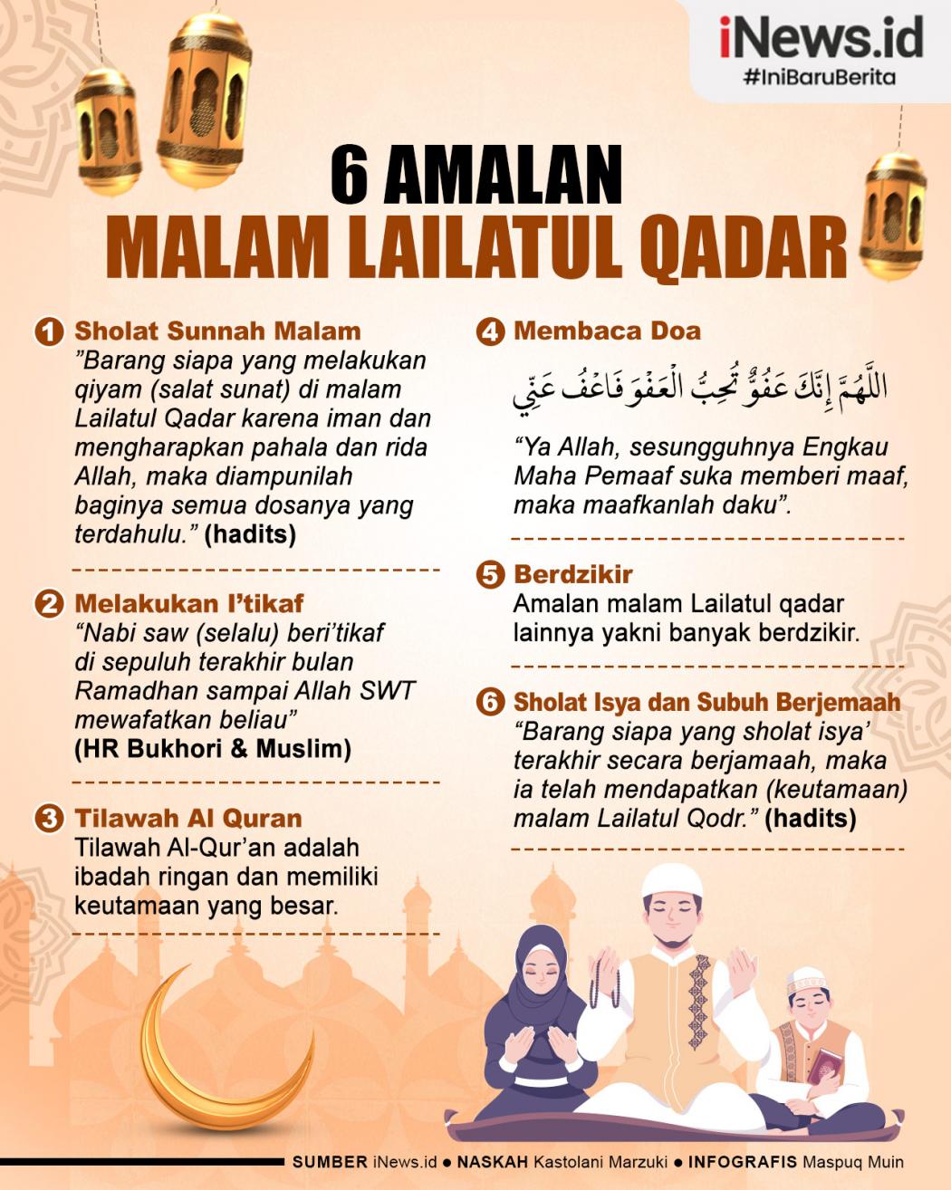 Infografis 6 Amalan Malam Lailatul Qadar Sesuai Sunnah 