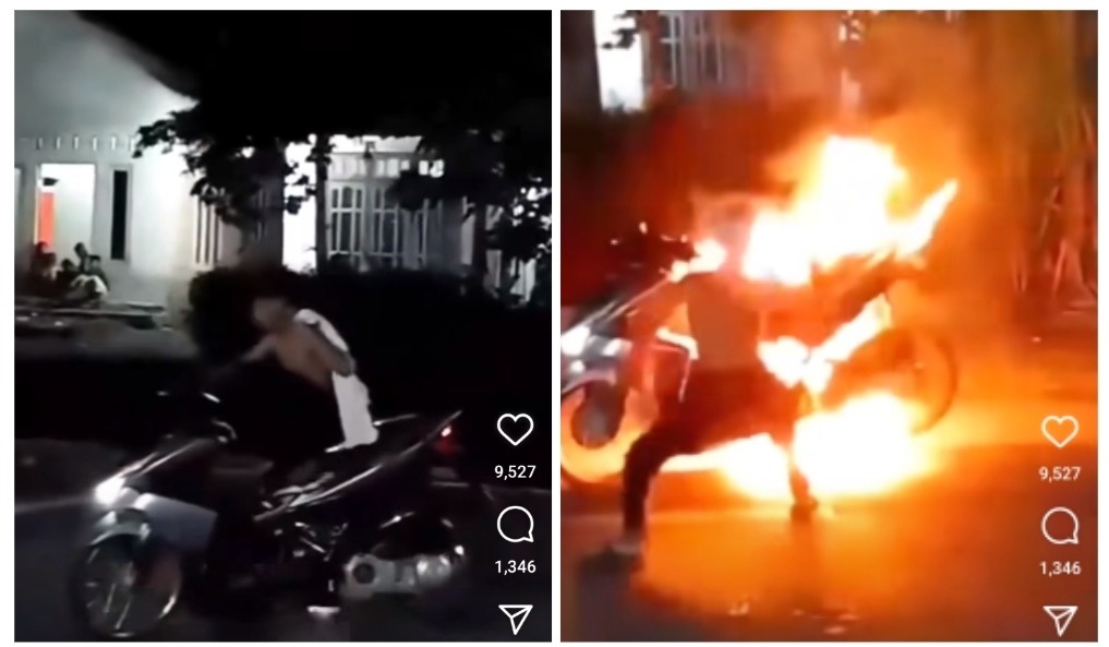 Viral Motor Tiba-Tiba Terbakar akibat Menggeber Knalpot saat Orang Takbiran, Netizen: Sesuai Harapan
