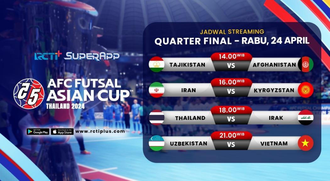 Ini Jadwal 8 Besar AFC Futsal Asian Cup Thailand 2024 Hari Ini, Tonton di RCTI+