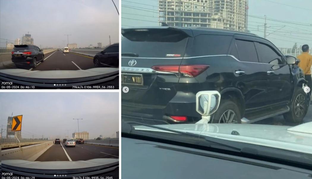 Nyalip di Bahu Jalan hingga Sebabkan Kecelakaan, Fortuner Bernopol Polisi di Tol MBZ Bikin Netizen Geram