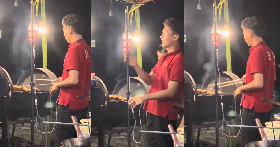 Viral, Tukang Ayam Bakar Tetap Jualan meski Pakai Infus, Netizen: Cepat Sembuh Ya, Mas!