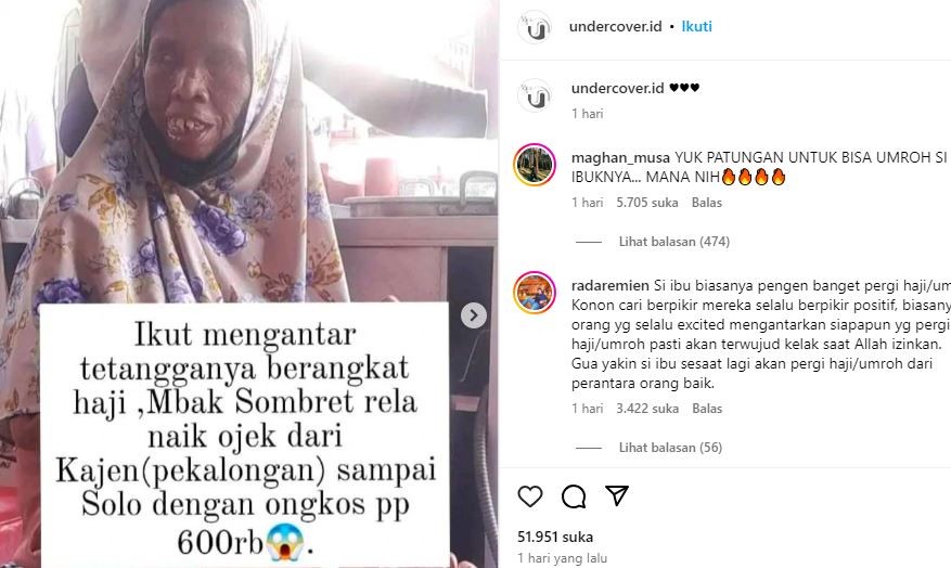 Sosok Mak Sombret yang Viral Sewa Ojek Pekalongan-Solo Antar Tetangga Naik Haji