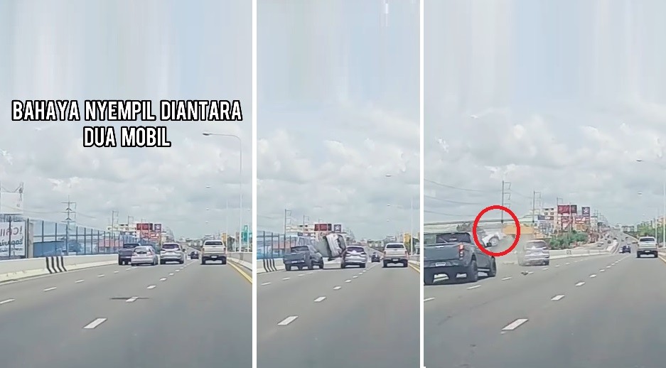 Viral Mobil Jatuh ke Bawah Jalan Tol akibat Memaksa Nyalip di Celah 2 Mobil 