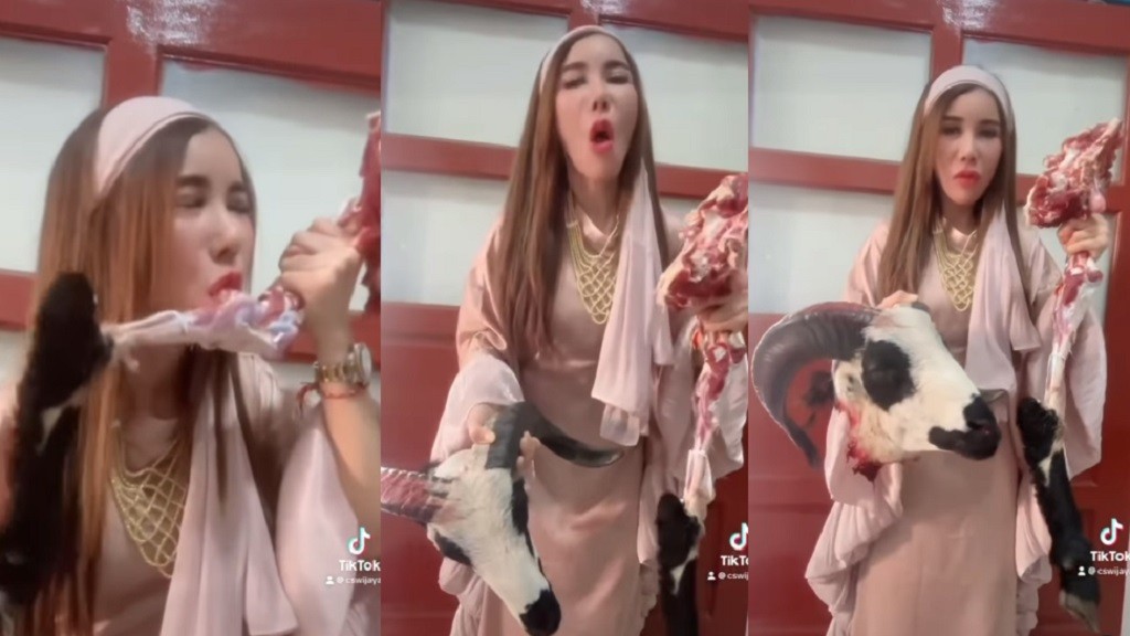 Viral Aksi Perempuan Makan Daging Kambing Mentah, Netizen: Apa Bedanya Sama Kanibal!