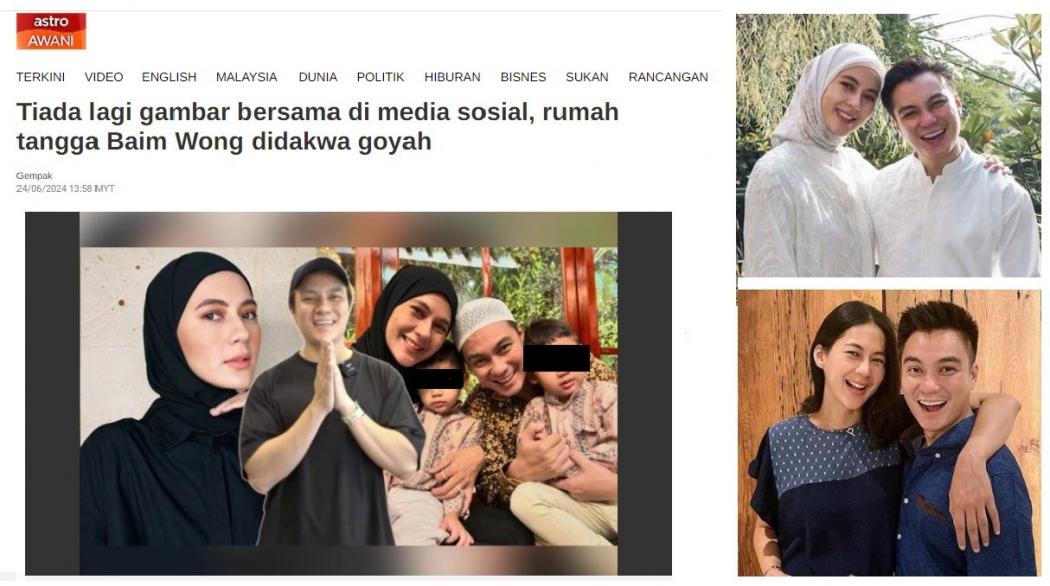 Isu Keretakan Rumah Tangga Baim Wong dan Paula Verhoeven Jadi Sorotan Media Malaysia