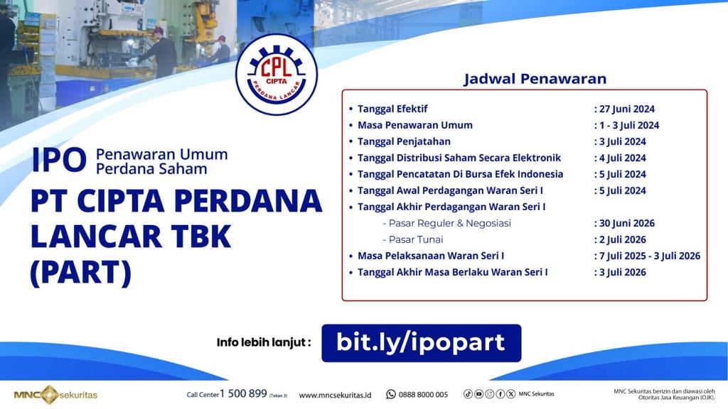 Emiten Cipta Perdana Lancar Siap Melantai di Bursa, Buka Harga di Rp105 per Saham