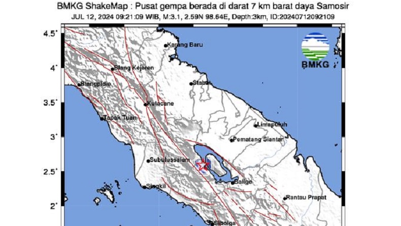 Gempa Terkini M3,1 Guncang Samosir, Berpusat di Darat