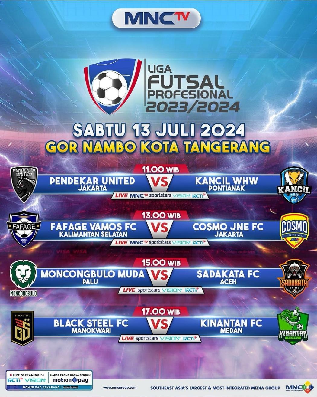 Saksikan Kancil WHW Pontianak Vs Pendekar United di Pekan ke-19 Liga Futsal Profesional 2024 di MNCTV
