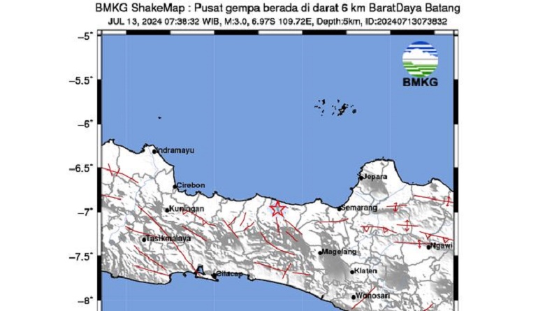 Gempa Bumi Hari Ini M3,0 Guncang Batang, Berpusat di Darat