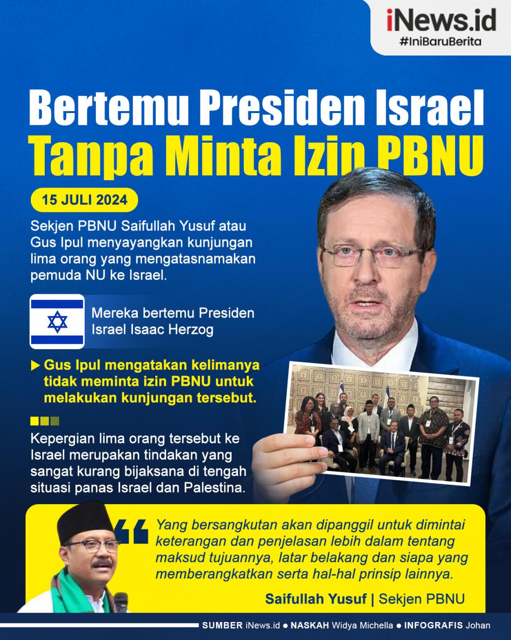 Infografis Gus Ipul Tegaskan 5 Nahdliyin Bertemu Presiden Israel Tanpa Minta Izin PBNU