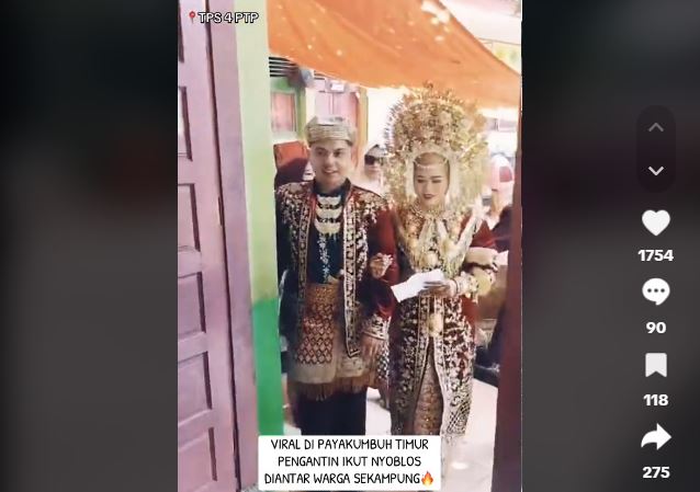Viral Pengantin di Payakumbuh Ikut Nyoblos saat PSU DPD di Sumbar, Netizen: Totalitas!
